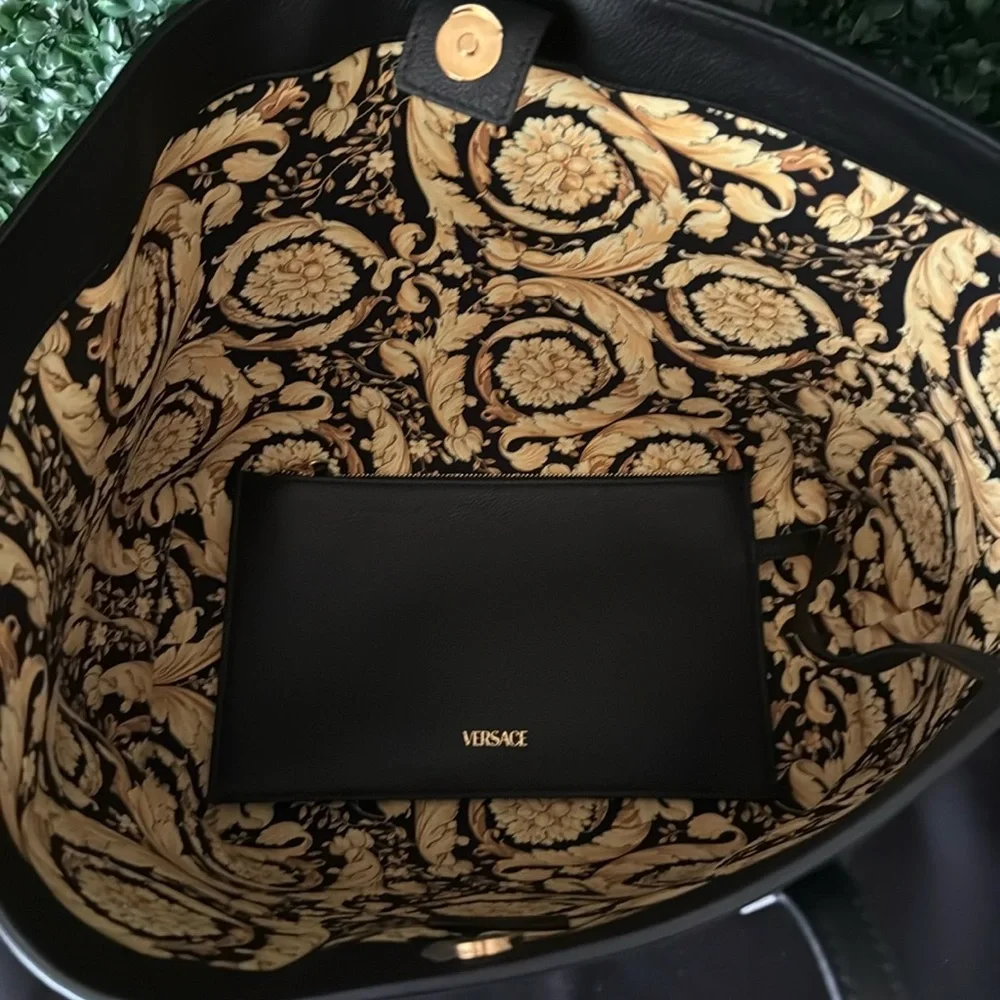 Versace Black Leather Medusa Tote Bag Brand New
